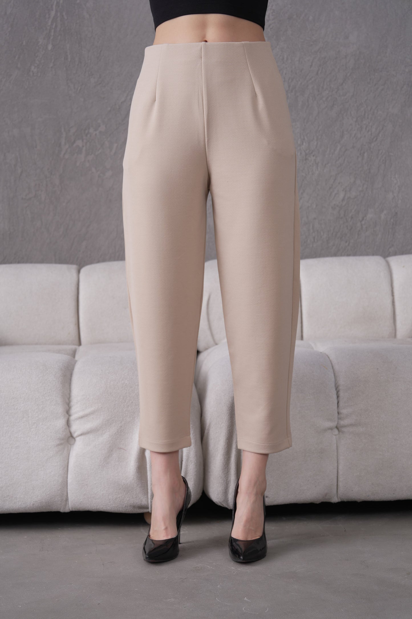 İthal Krep Kumaş Şalvar Model Balon Pantolon-Bej