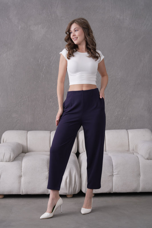 İthal Krep Kumaş Şalvar Model Balon Pantolon-Lacivert