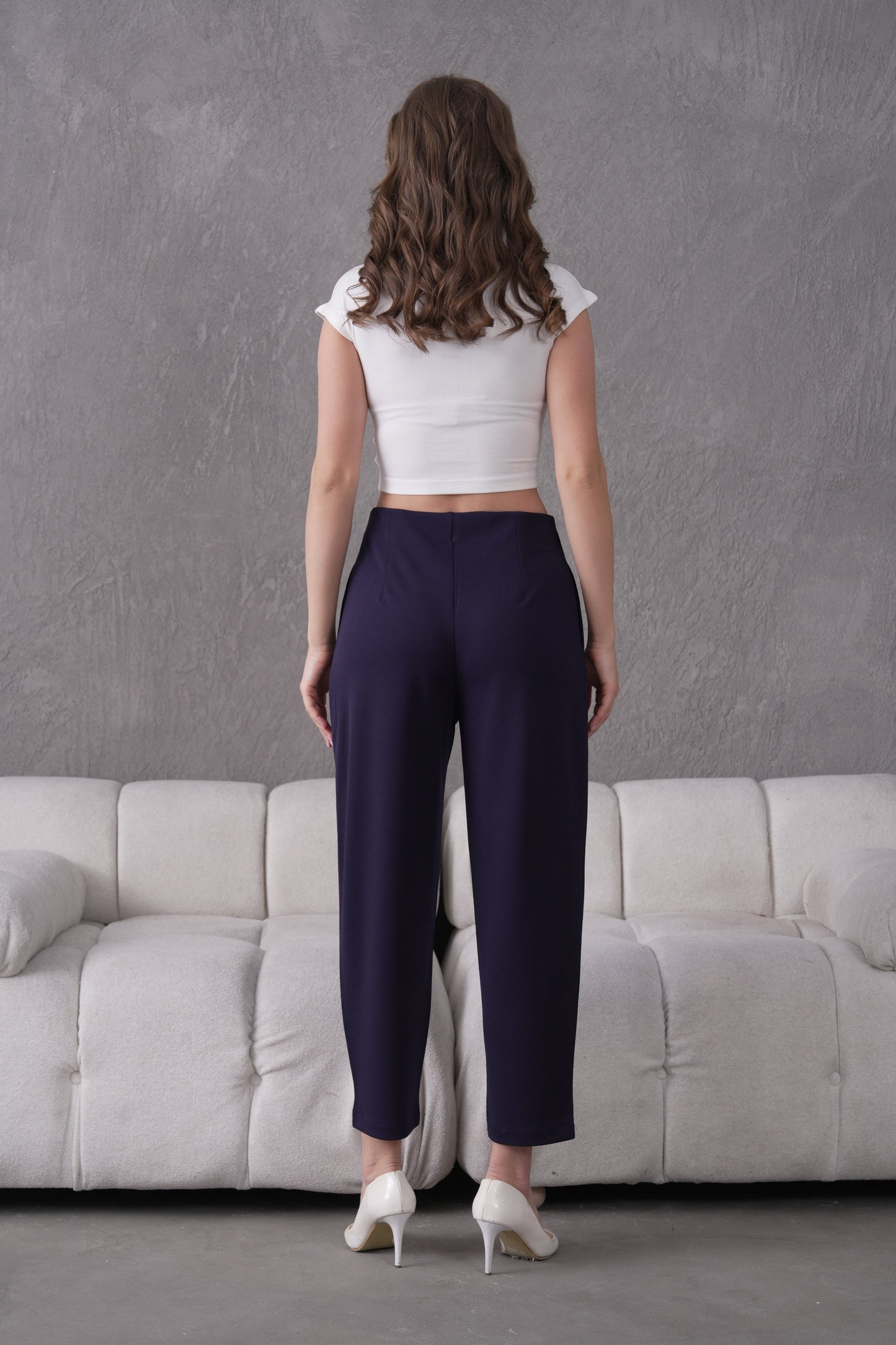 İthal Krep Kumaş Şalvar Model Balon Pantolon-Lacivert