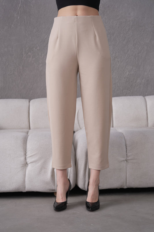 İthal Krep Kumaş Şalvar Model Balon Pantolon-Bej