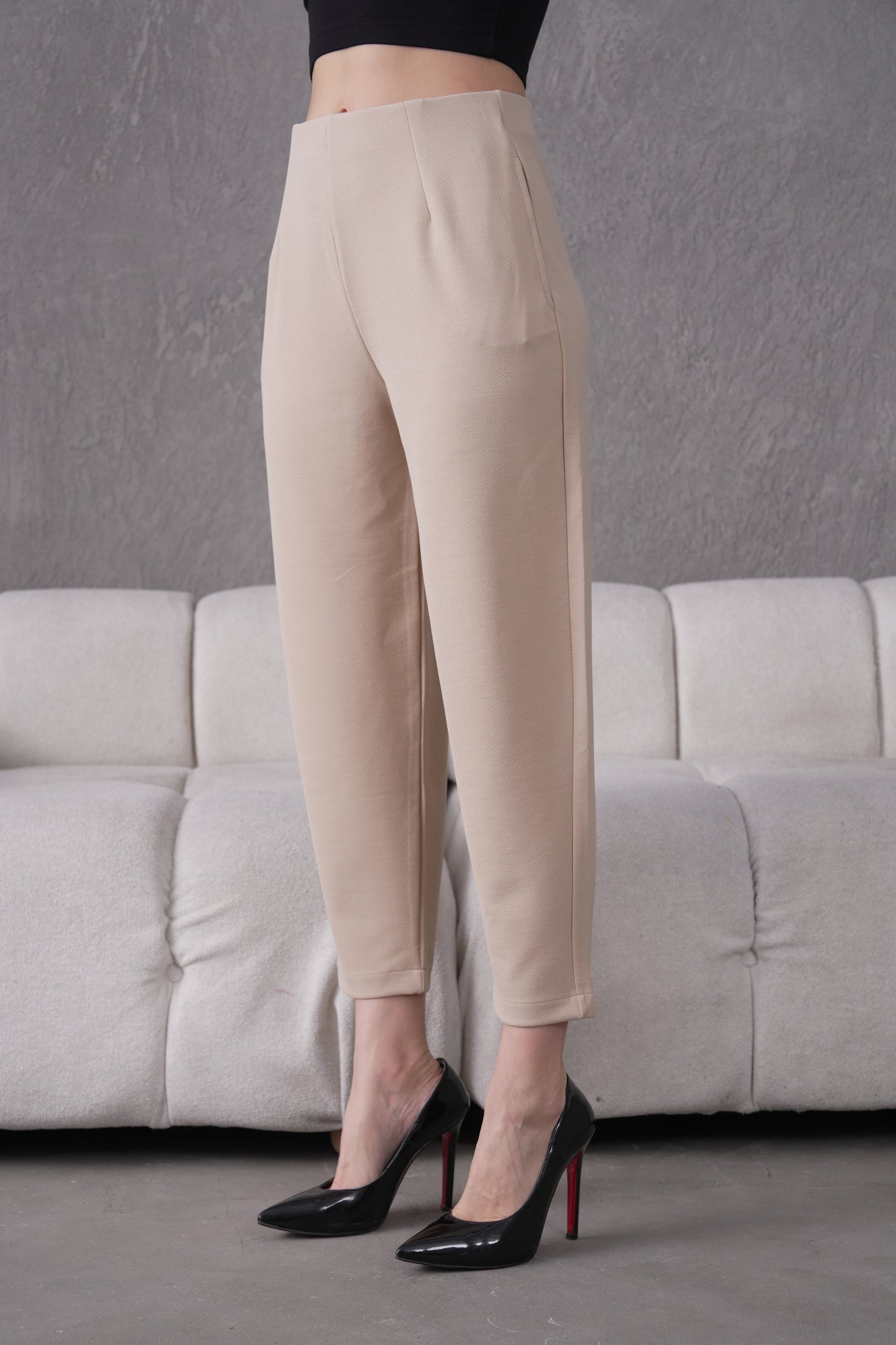 İthal Krep Kumaş Şalvar Model Balon Pantolon-Bej