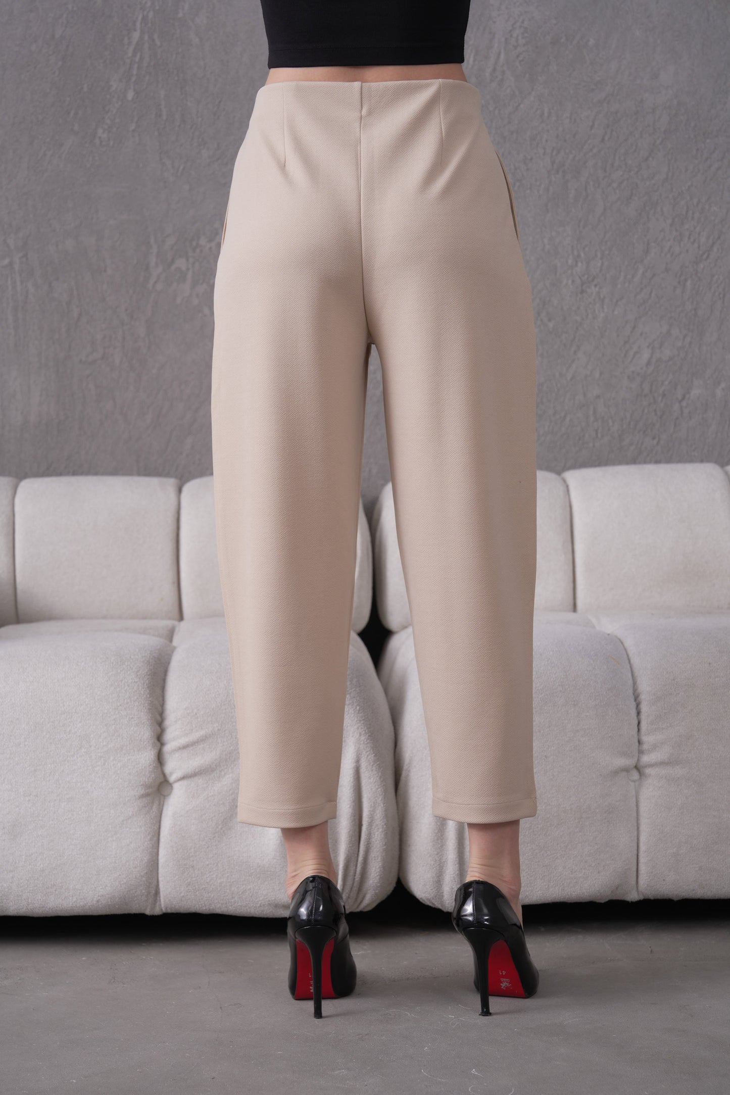 İthal Krep Kumaş Şalvar Model Balon Pantolon-Bej