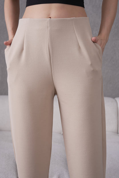 İthal Krep Kumaş Şalvar Model Balon Pantolon-Bej