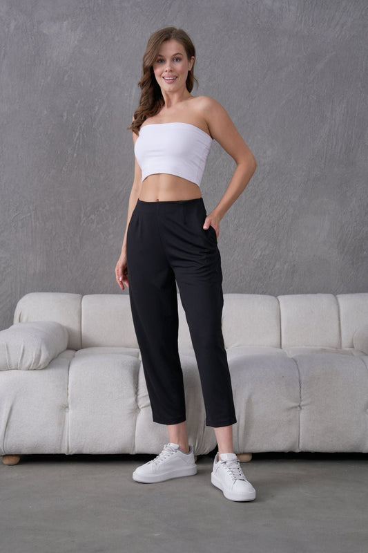 İthal Krep Kumaş Şalvar Model Balon Pantolon-Siyah