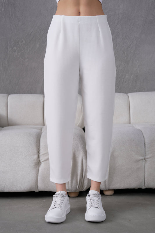 İthal Krep Kumaş Şalvar Model Balon Pantolon-Ekru
