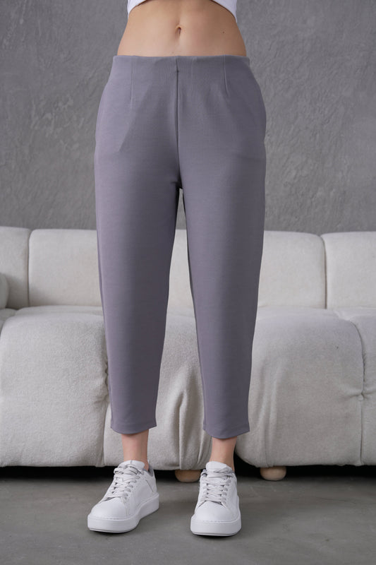 İthal Krep Kumaş Şalvar Model Balon Pantolon-Gri