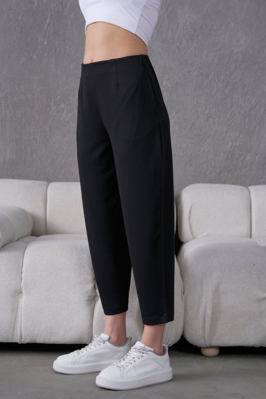 İthal Krep Kumaş Şalvar Model Balon Pantolon-Siyah